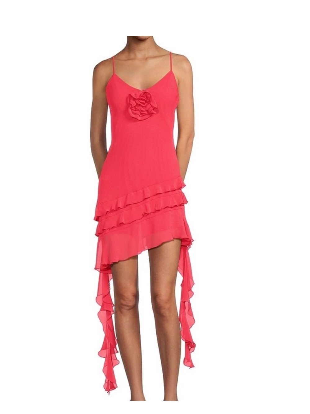 Gianni Bini Belle Rosette Sweetheart Neck Sleeveless Ruffle Chiffon Mini Dress